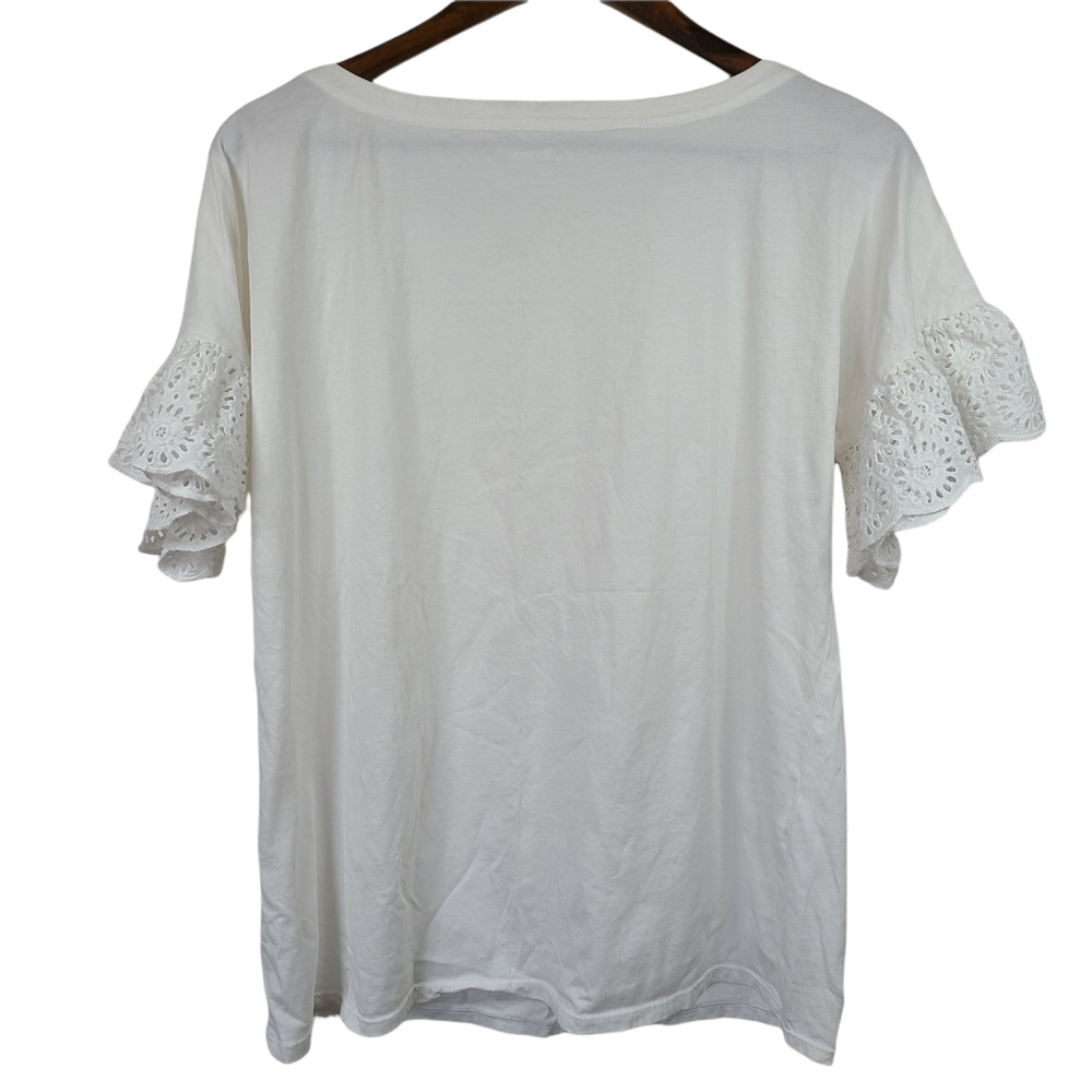 Karen Rogers White Lace Sleeve Blouse Small